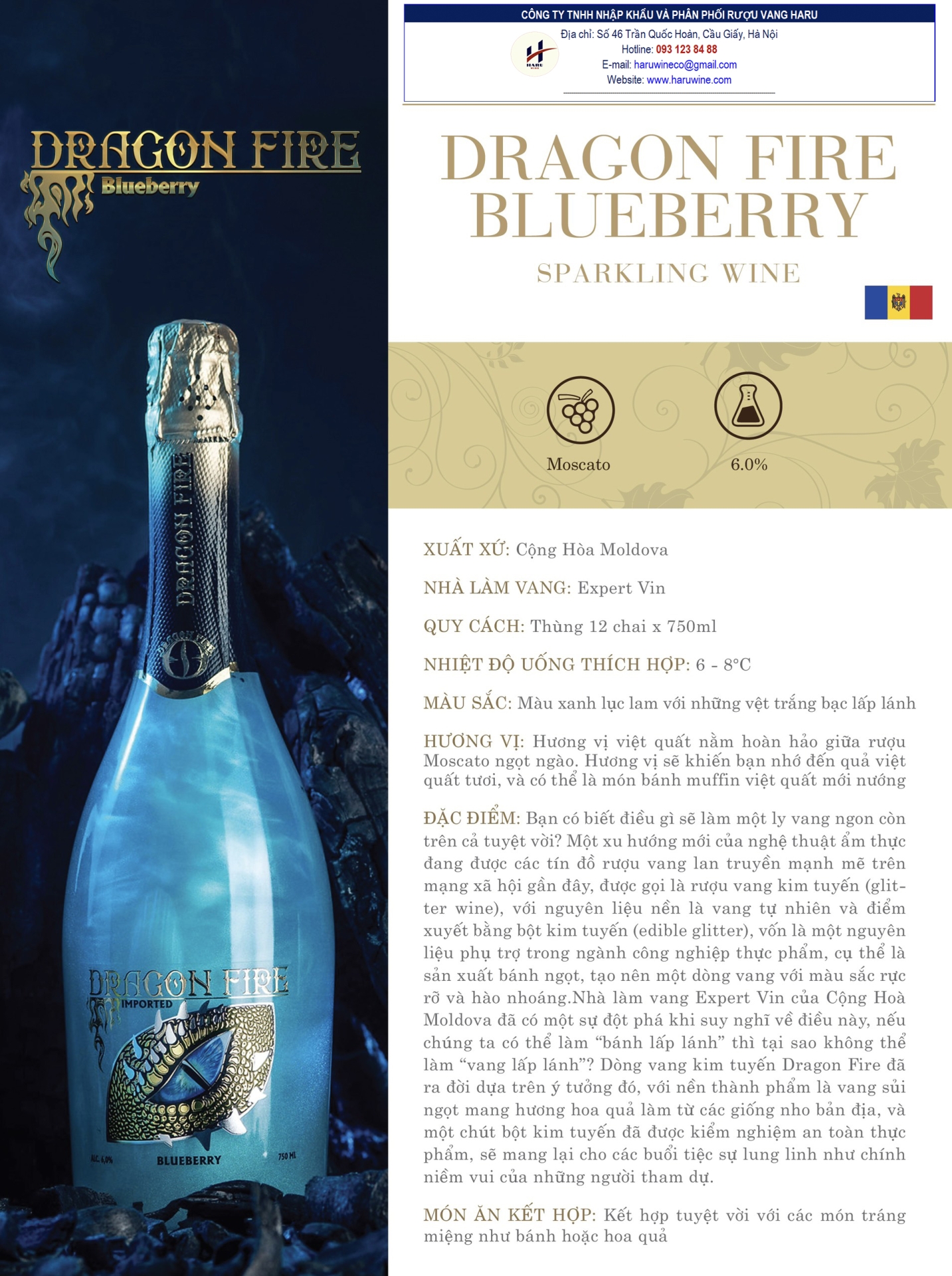 Rượu vang Sparkling Dragon fire blueberry sparkling wine