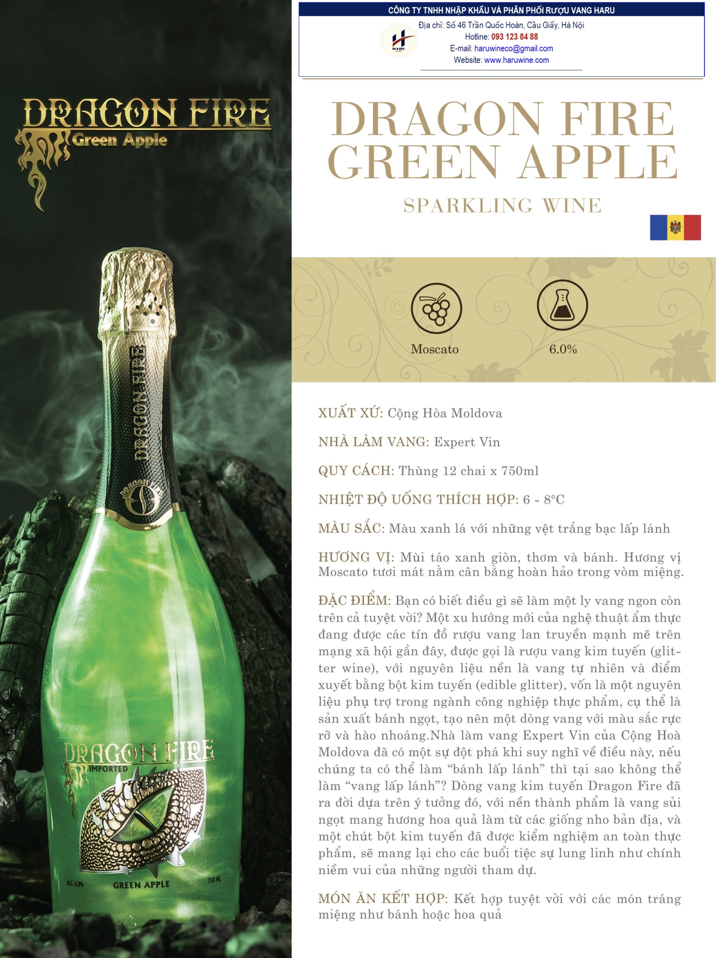 Rượu vang Sparkling Dragon fire green apple sparkling wine