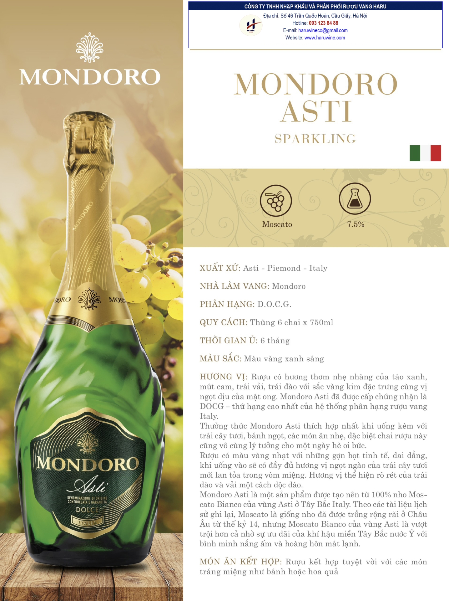 Rượu vang Mondoro Asti Sparkling wine