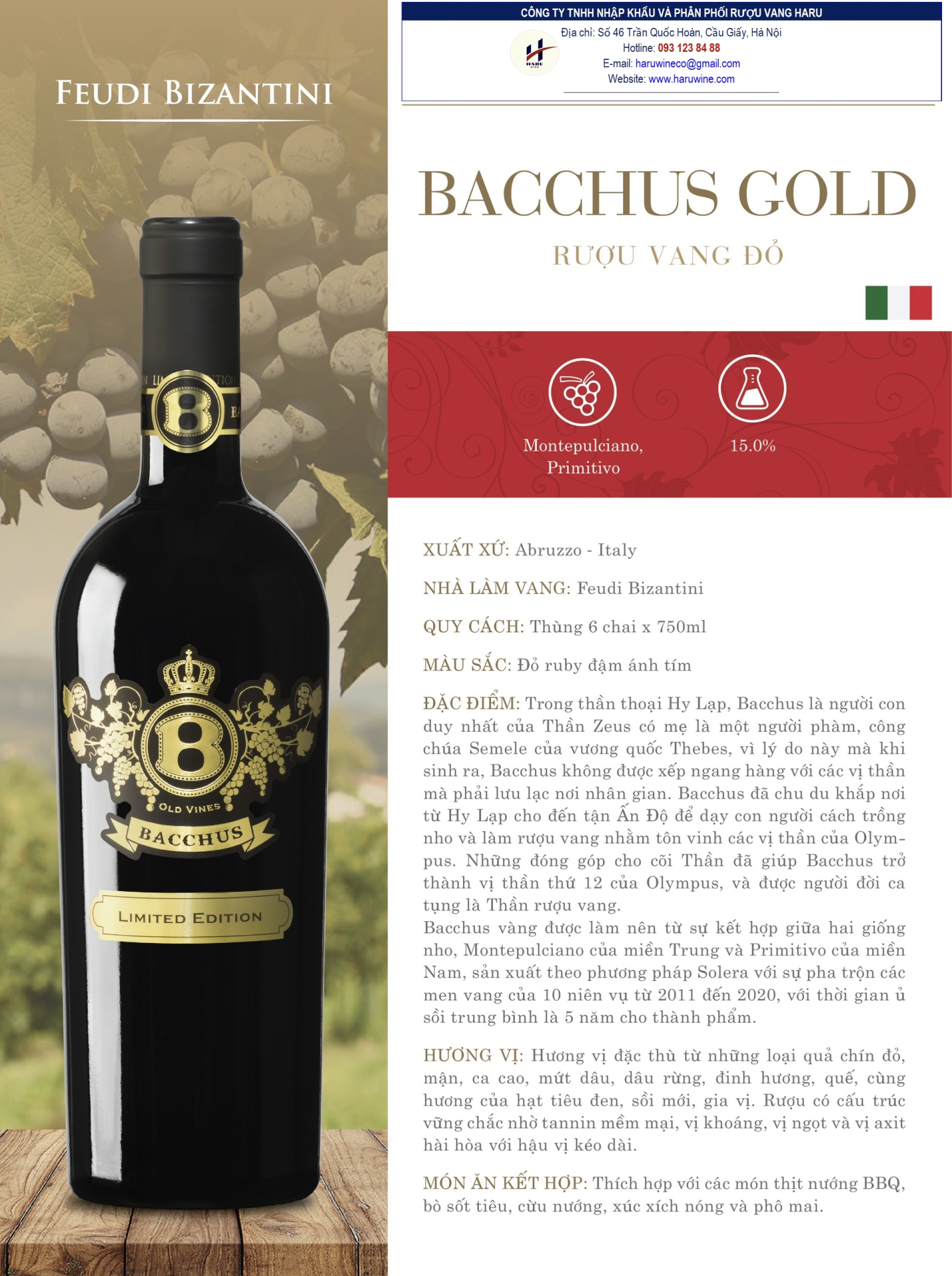 Rượu vang đỏ Bacchus gold