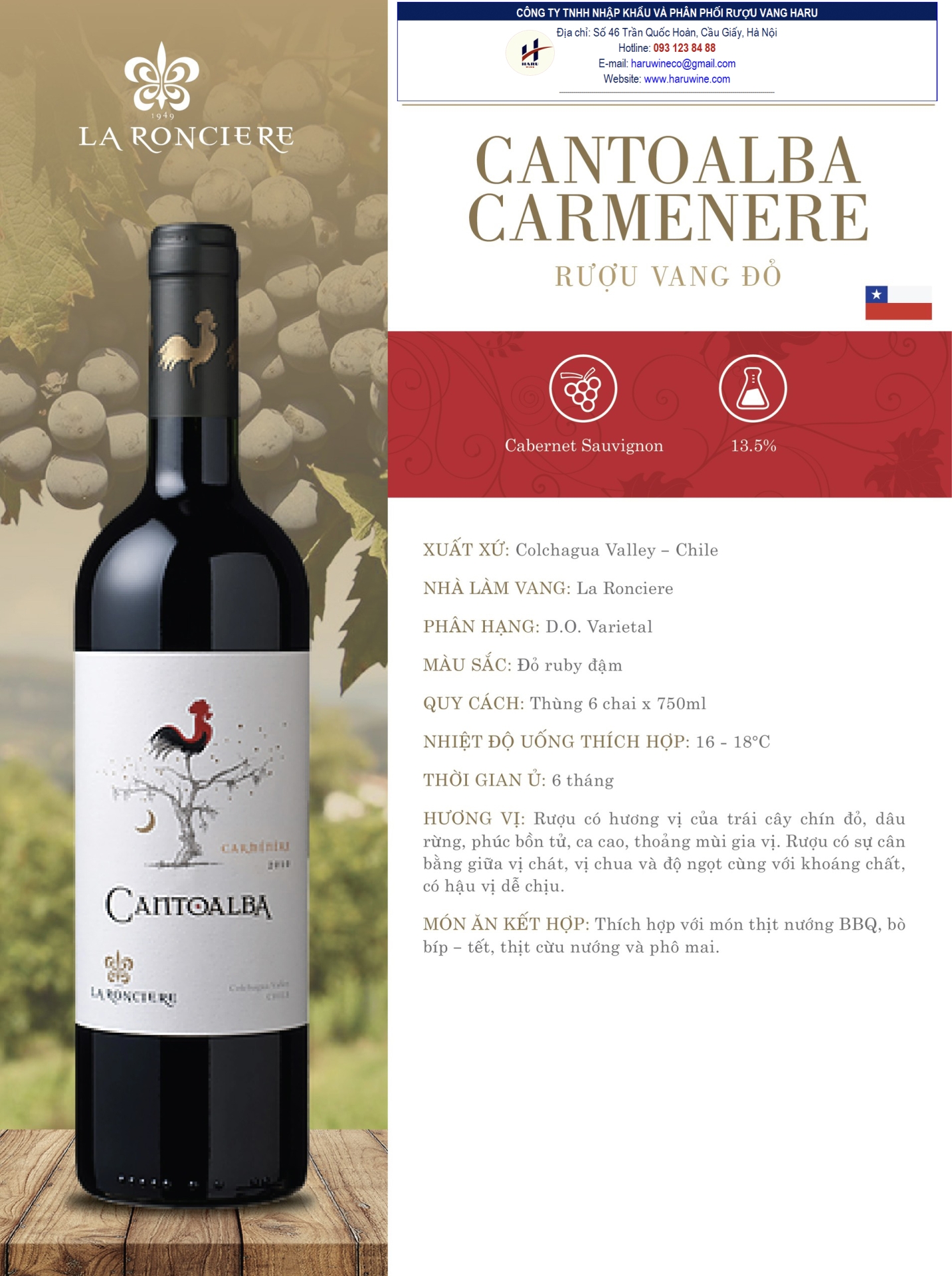 Rượu vang đỏ Cantoalba carmenere
