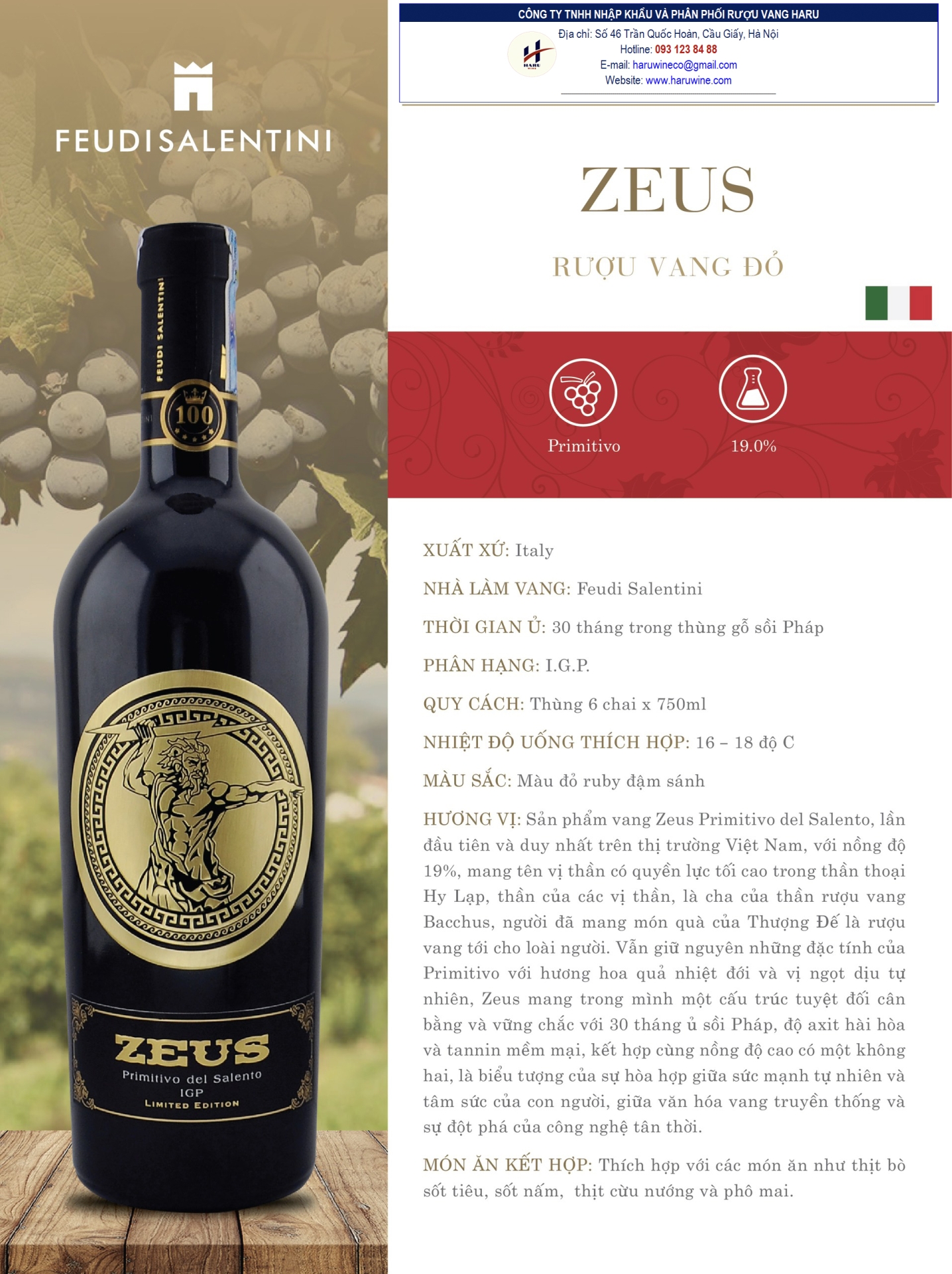Rượu vang đỏ Zeus