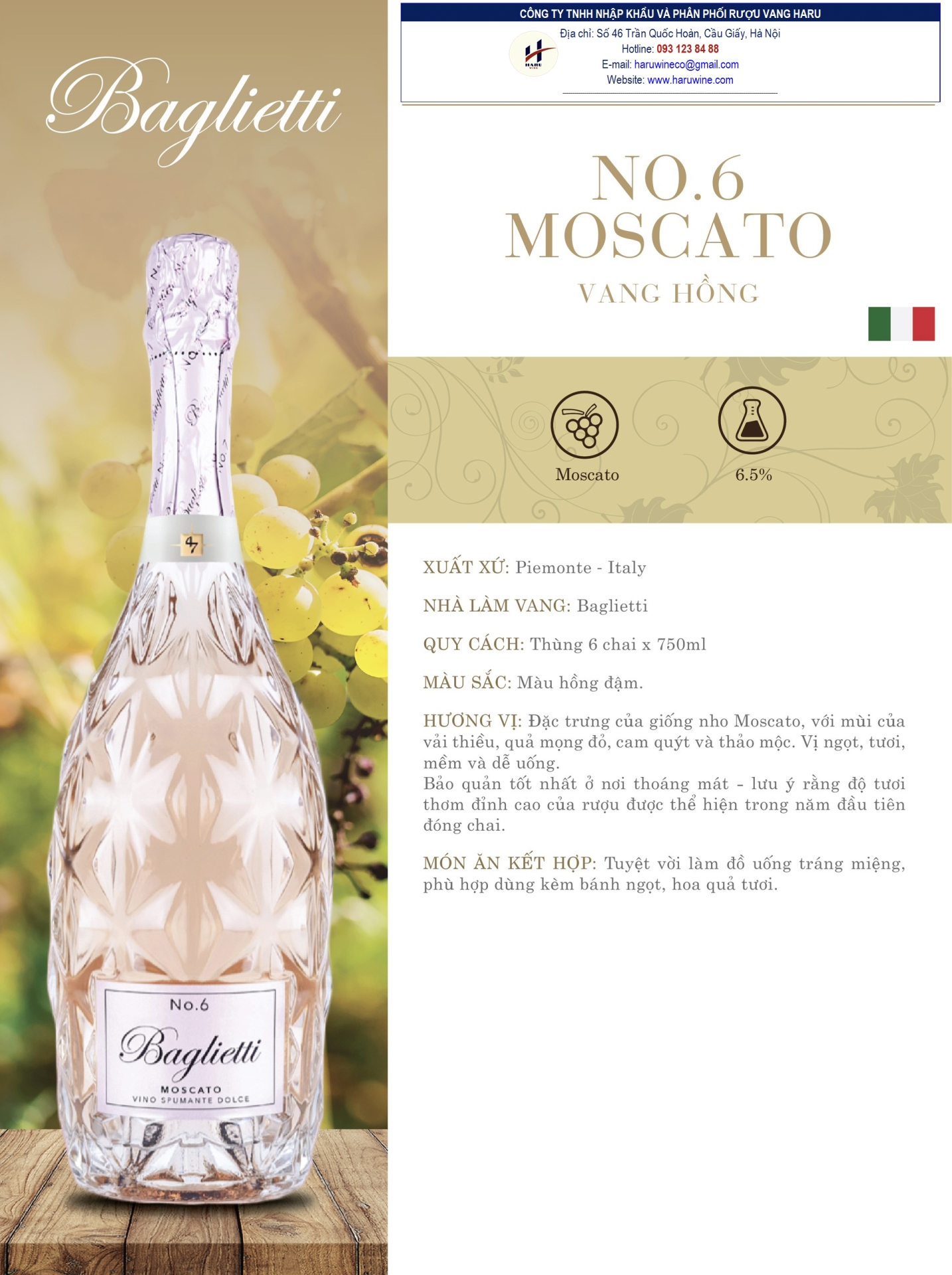 Rượu vang hồng No. 6 Moscato