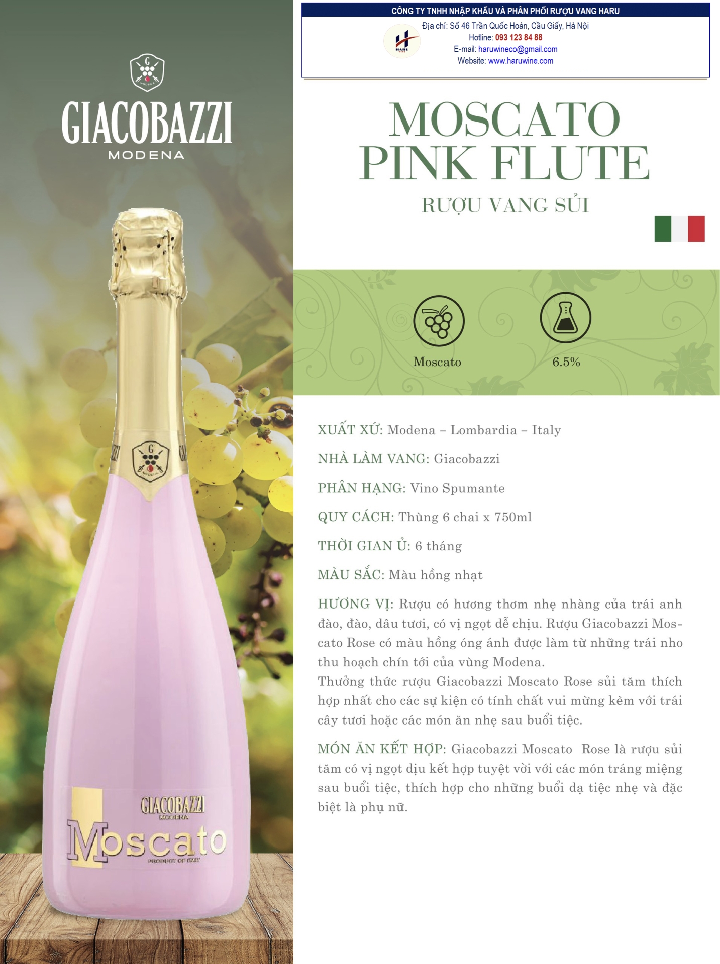 Rượu vang Sparkling Moscato Pink Flute