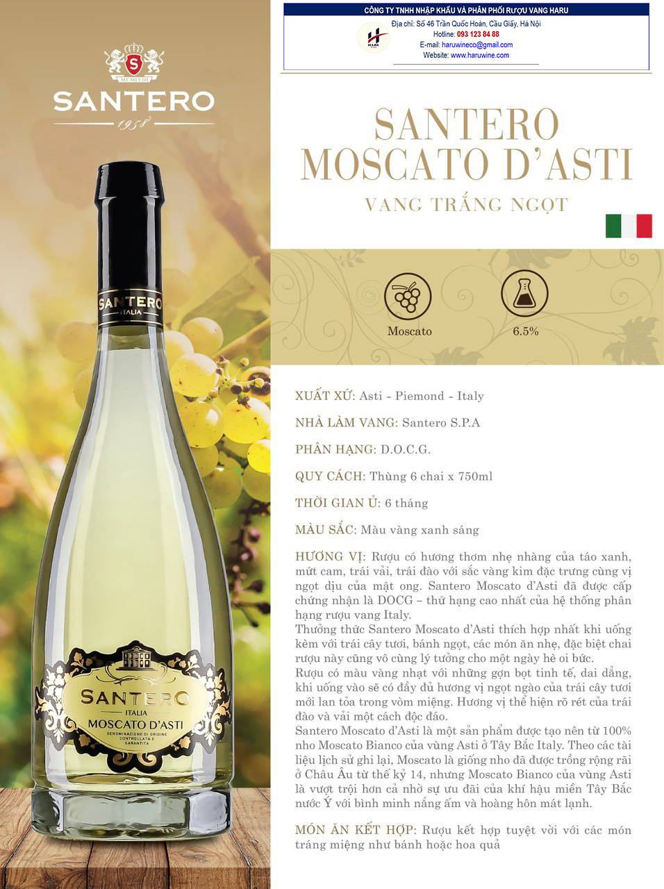 Rượu vang trắng Santero Moscato D'asti