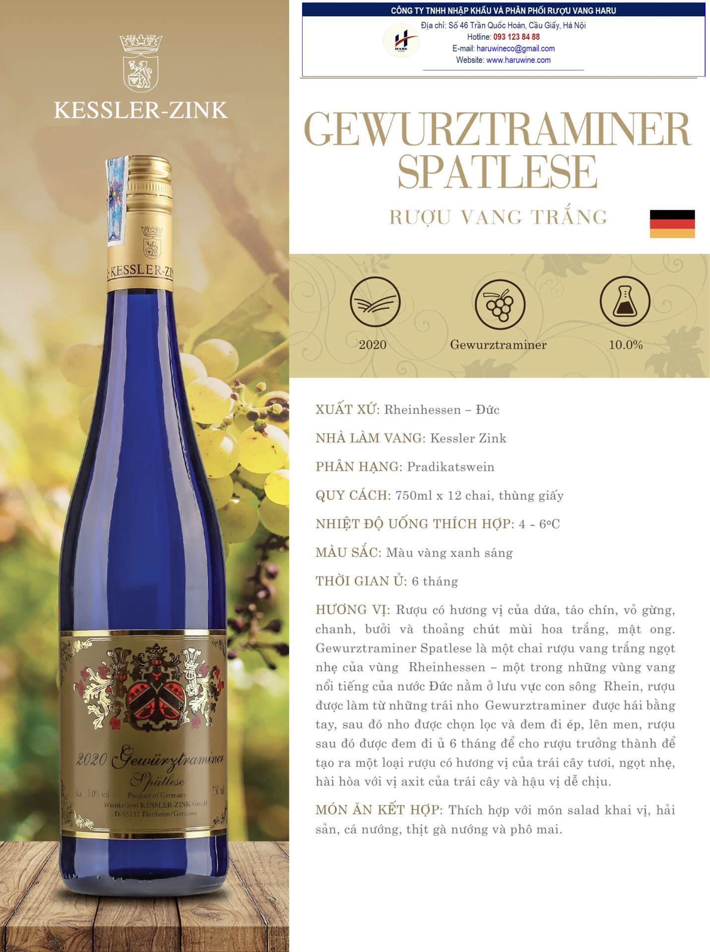Rượu vang trắng Gewurztraminer spatlese