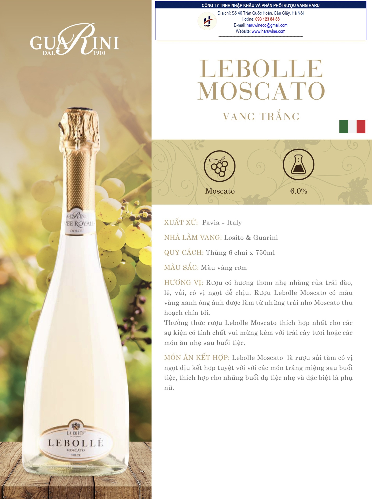 Rượu vang trắng Lebolle Moscato